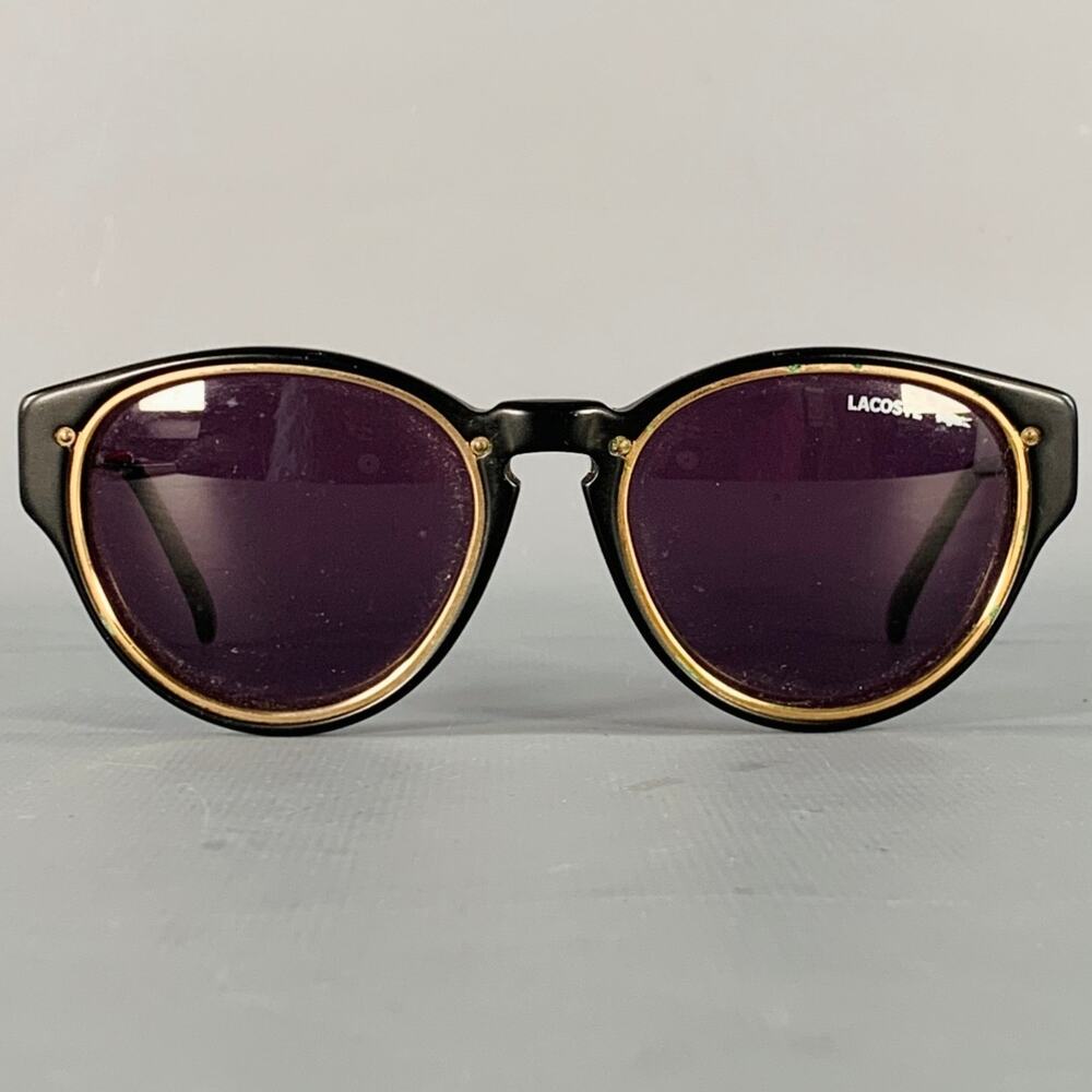LACOSTE Black Gold Acetate Round Sunglasses